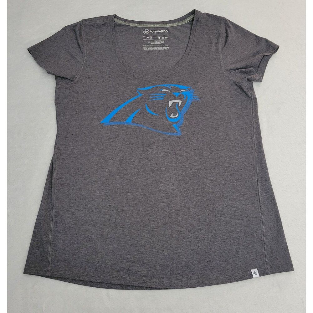 47 Forward Womens T-Shirt Carolina Panthers‎ Large Short Sleeve Gray Blue Logo